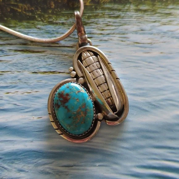 Vintage Native American Navajo Turquoise Pendant Wilson Padilla - Picture 7 of 10